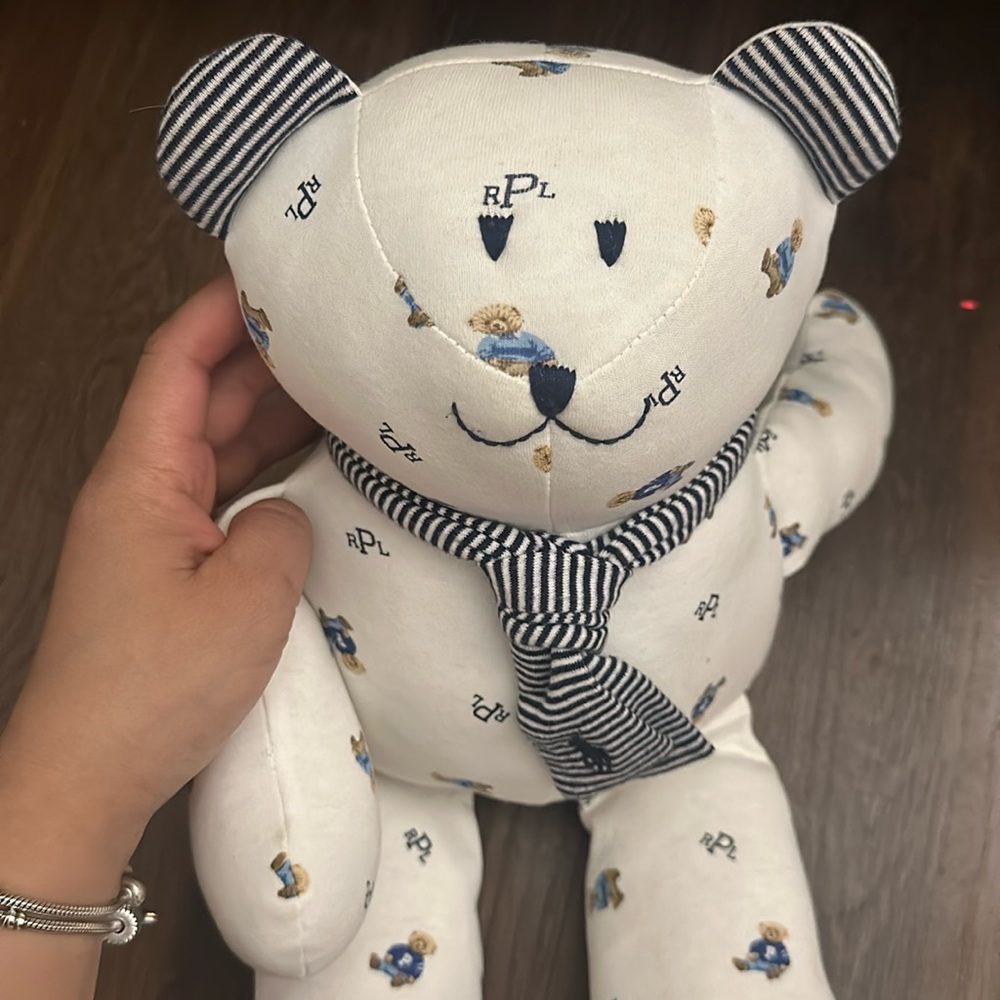 Ralph Lauren Cream Teddy Bear with Striped Scarf - Picture 2 of 8